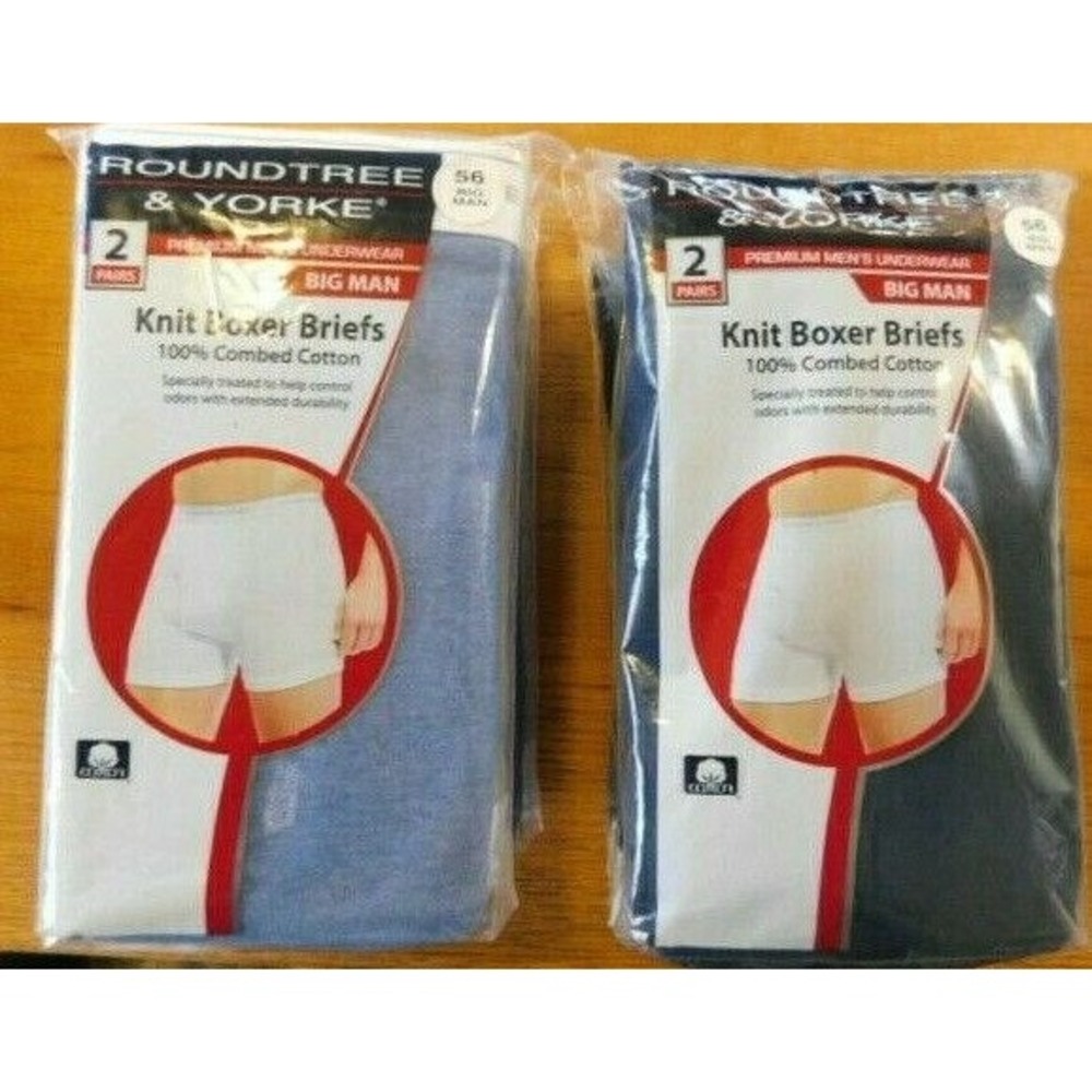 NIP Roundtree &Yorke Men's 2-Pack Boxer Briefs Blue/Gray or Blue/Navy 56 Big Man